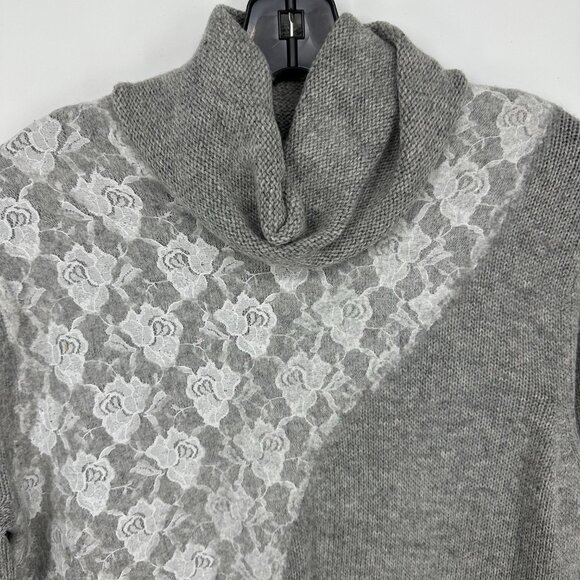 Soft Surroundings Turtleneck Floral Lace Asymmetrical Sweater Relaxed Fit Gray - Picture 6 of 6